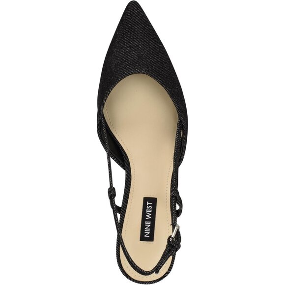 Nine West Women Black Denim Pointed Closed Toe Ankle Buckle Rhonda Pumps - Picture 2 of 6